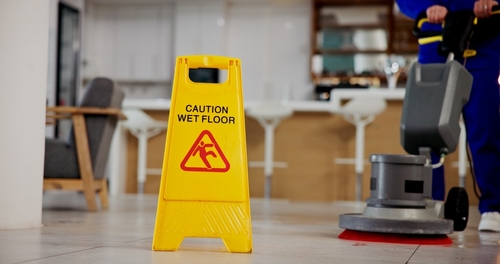 Caution Wet Floor Sign During Philadelphia Property Cleaning