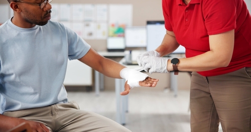 Dog Bite Hand Wound Bandaged by Medical Professional Bend Oregon Dog Bite Hand Wound Bandaged by Medical Professional Bend Oregon