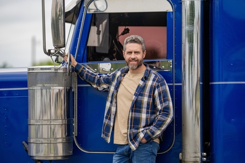 Memphis Truck Driver Standing By Semi Truck ELD Compliance Memphis Truck Driver Standing By Semi Truck ELD Compliance