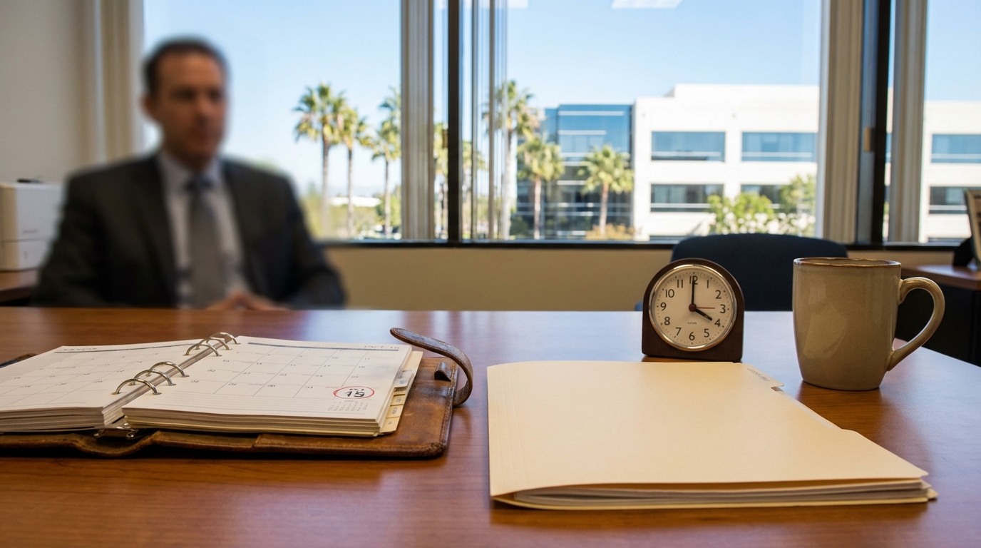 Sacramento Car Accident Statute of Limitations Two Year Deadline professional woman in business attire seated at office desk with documents