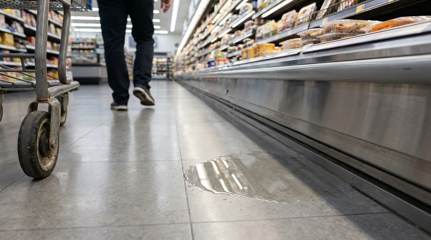 Wet Floor Slip and Fall Liability Mooresville Indiana Store Person holding smartphone with glowing security shield and padlock interface graphic
