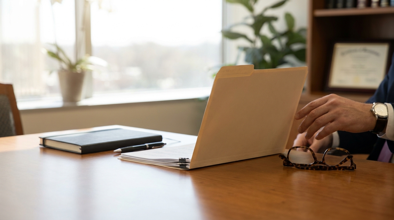 person writing in notebook beside laptop and eyeglasses on desk