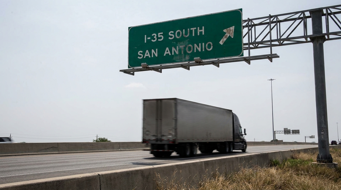 Deadly 18 Wheeler Crash on I-35 San Antonio Texas Businessman in suit adjusts tie against plain background