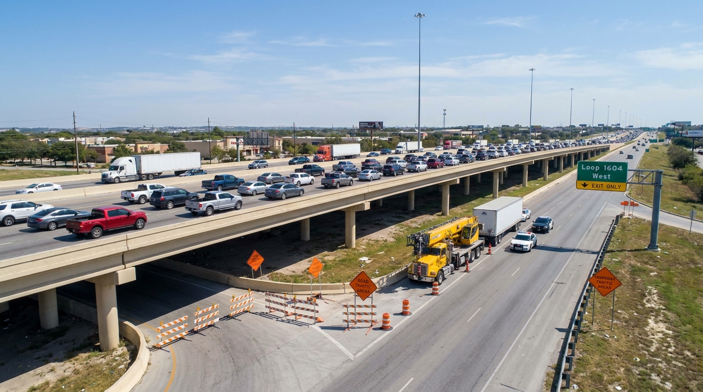Crane Truck 18-Wheeler Collision Loop 1604 San Antonio Unable to access provided image URL to generate accurate alt text