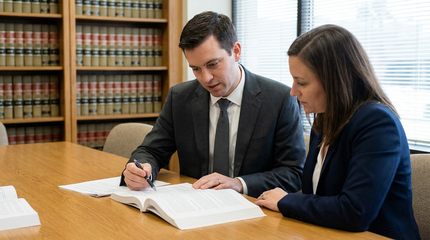 AB 250 California Sexual Assault Wrongful Termination Deadline Extension Two attorneys reviewing open legal book and documents at conference table
