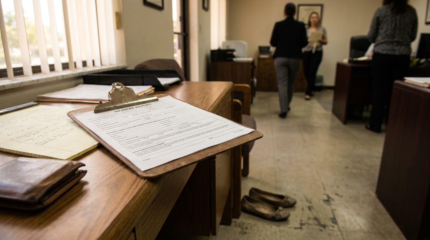 Slip and Fall Incident Report Fort Lauderdale Negligence Claim incident report form on clipboard atop wooden desk in legal office