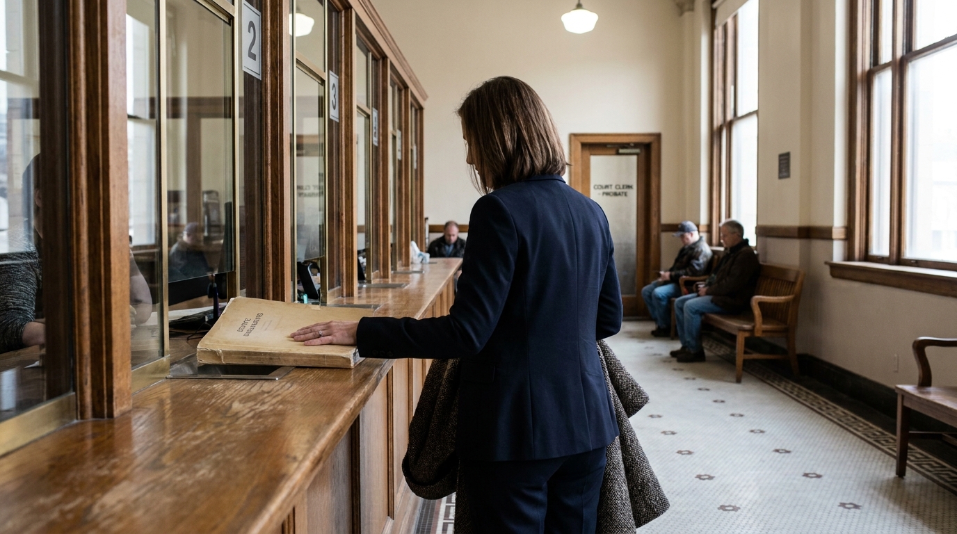 Personal Representative Filing Wrongful Death Claim Fort Lauderdale Probate Court attorney submitting legal documents at court clerk probate office counter