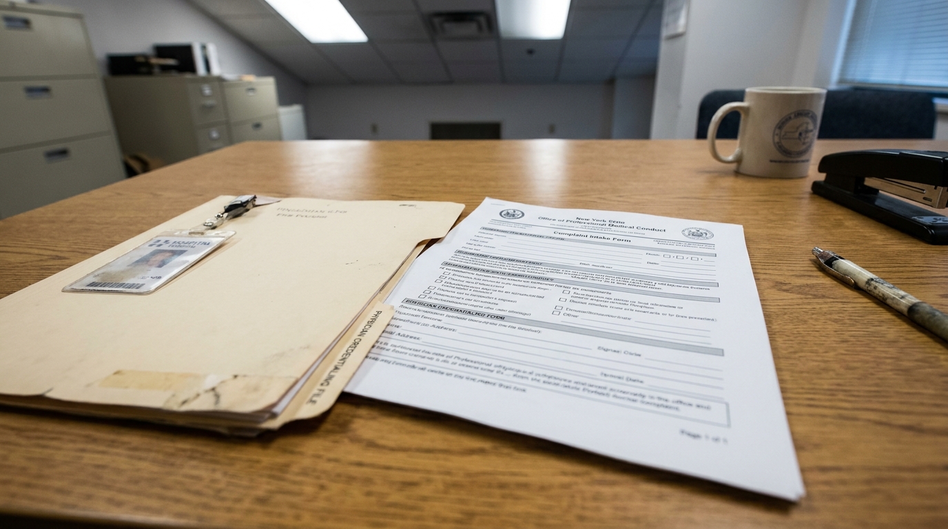 New York City Office of Professional Medical Conduct Complaint Intake Form on desk