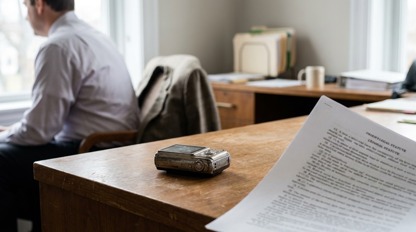 Arizona Voyeurism Law ARS 13-1424 Camera Legal Document legal statute document and digital recorder on wooden desk in law office