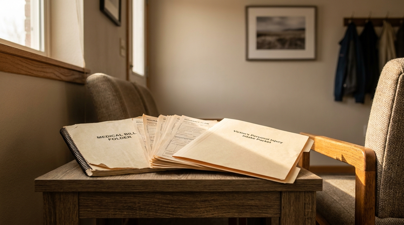 Truck Accident Medical Bills Personal Injury Intake Centennial Colorado Medical Bill Folder and Victim's Personal Injury Intake Packet on waiting room table