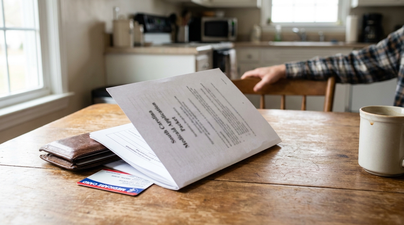 South Carolina Medicaid Application Packet Fort Mill Crisis Planning South Carolina Medicaid Application Packet and Medicare card on kitchen table