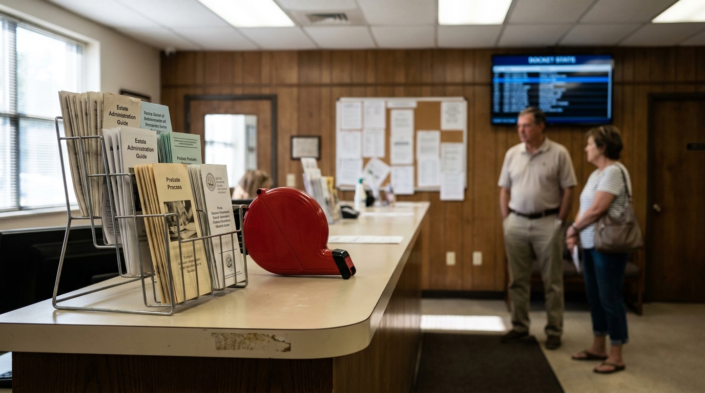 Fort Mill SC Probate Court Office Estate Administration Guides probate court counter displaying Estate Administration Guide and Probate Process brochures