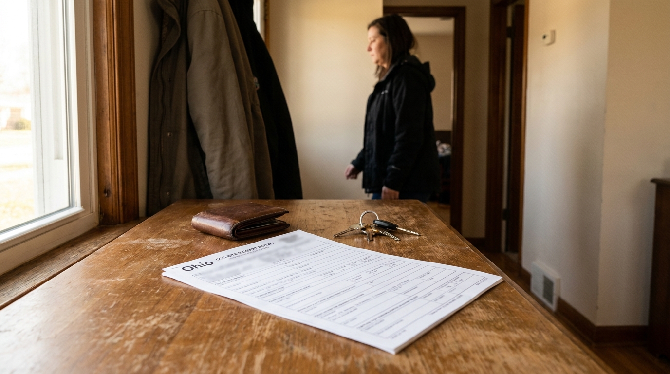 Ohio Dog Bite Incident Report Form Mansfield Ohio dog bite incident report form on wooden table with woman standing nearby