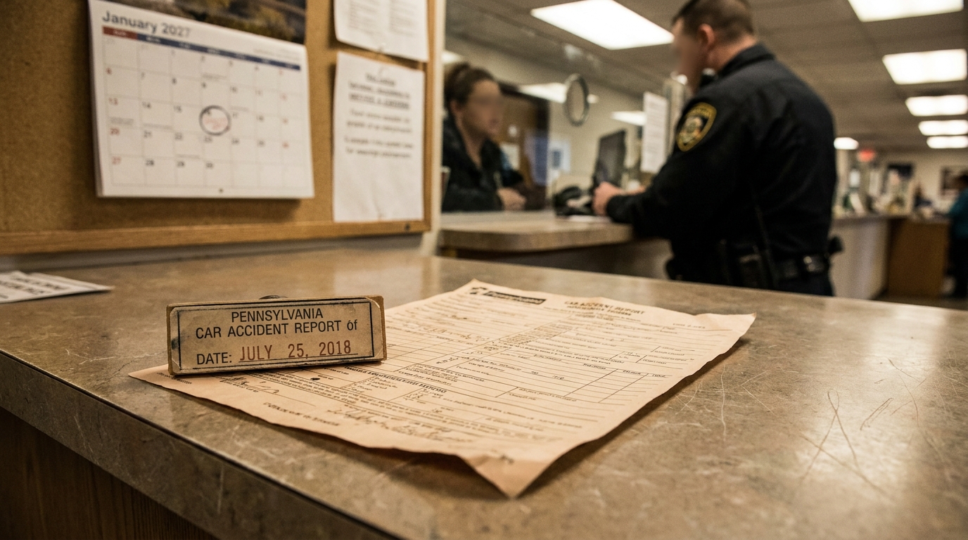 Pennsylvania Car Accident Report Expired Filing Deadline Pennsylvania Car Accident Report stamp and form on police station counter
