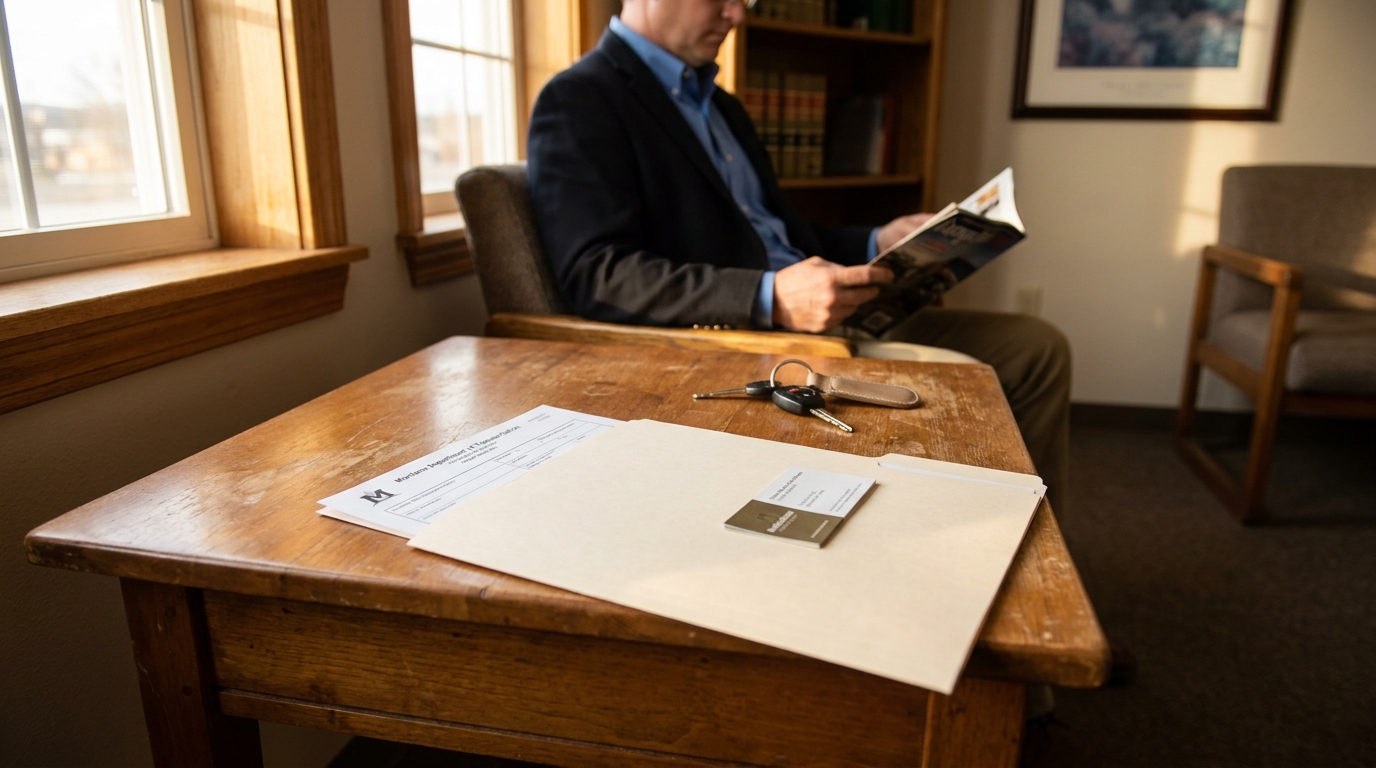 Montana Department of Transportation form and car keys on wooden desk in law office