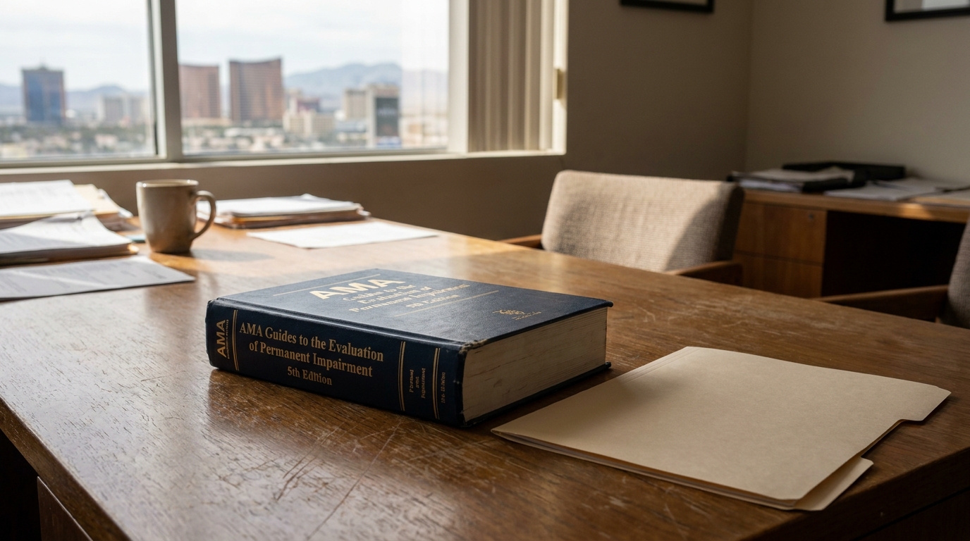AMA Guides to the Evaluation of Permanent Impairment 5th Edition on office desk