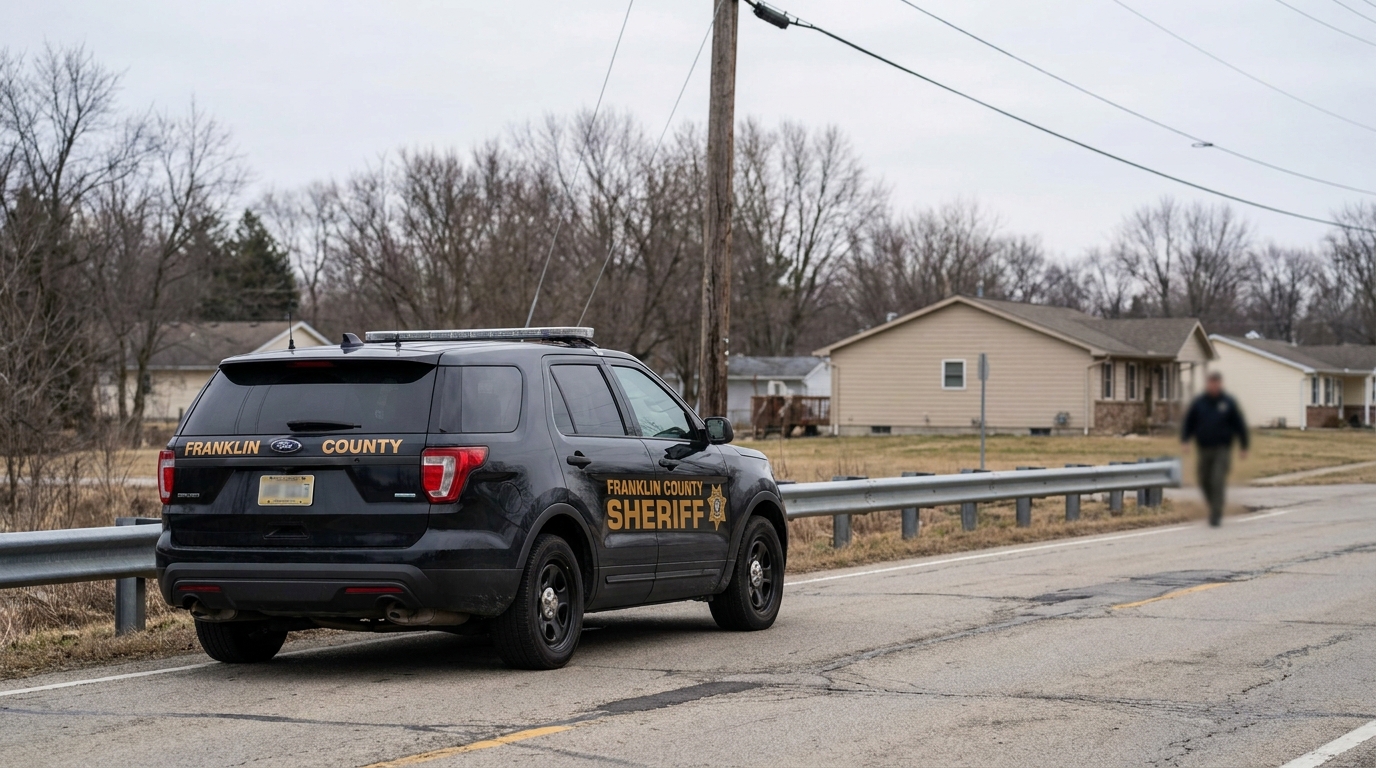 Franklin County Sheriff SUV parked on rural road near residential homes