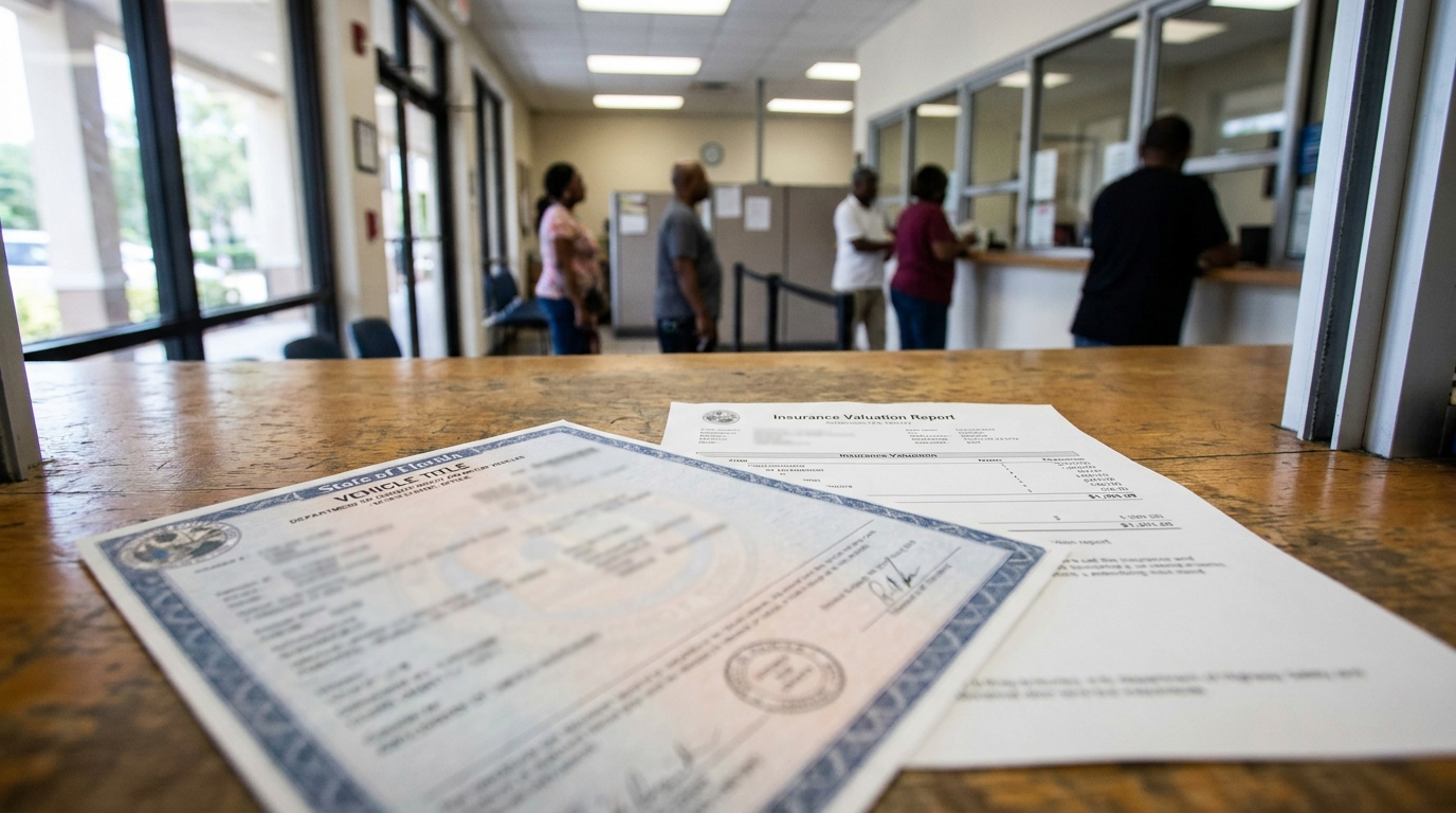 Florida Vehicle Title and Insurance Valuation Report Hollywood State of Florida Vehicle Title and Insurance Valuation Report on DMV counter