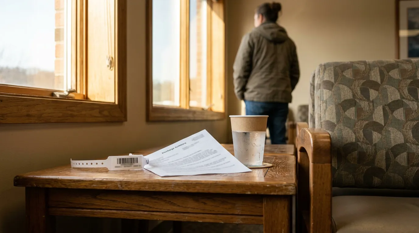 Morgantown Medical Malpractice Patient With Hospital Discharge Papers hospital discharge summary and wristband on table with person standing nearby