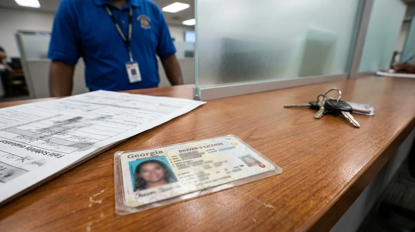Georgia Driver's License DUI Charges Lawrenceville Georgia driver's license and car keys on counter during field sobriety evaluation