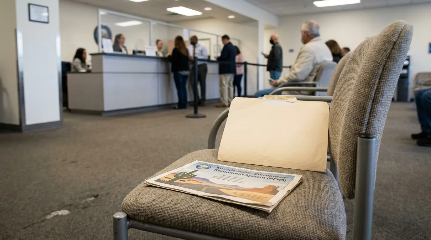 Nevada PERS Office Waiting Room Pension Division Las Vegas Nevada Public Employees Retirement System PERS brochure on waiting room chair