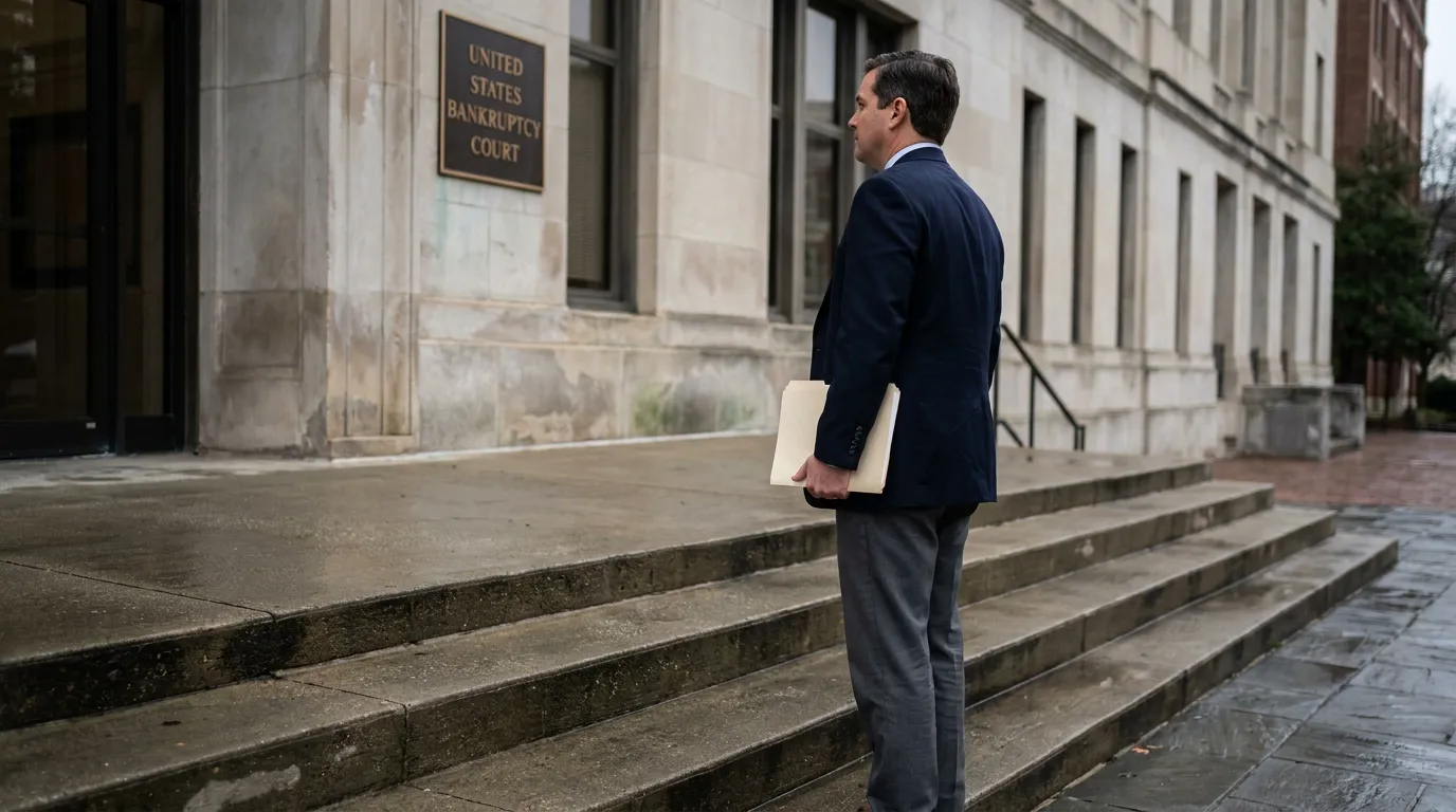 Rock Hill Bankruptcy Attorney Outside US Bankruptcy Court attorney holding legal documents standing outside United States Bankruptcy Court building