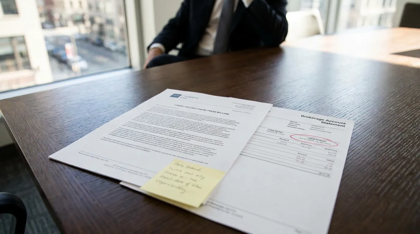 Brokerage Account Statement and corrective disclosure press release on conference table