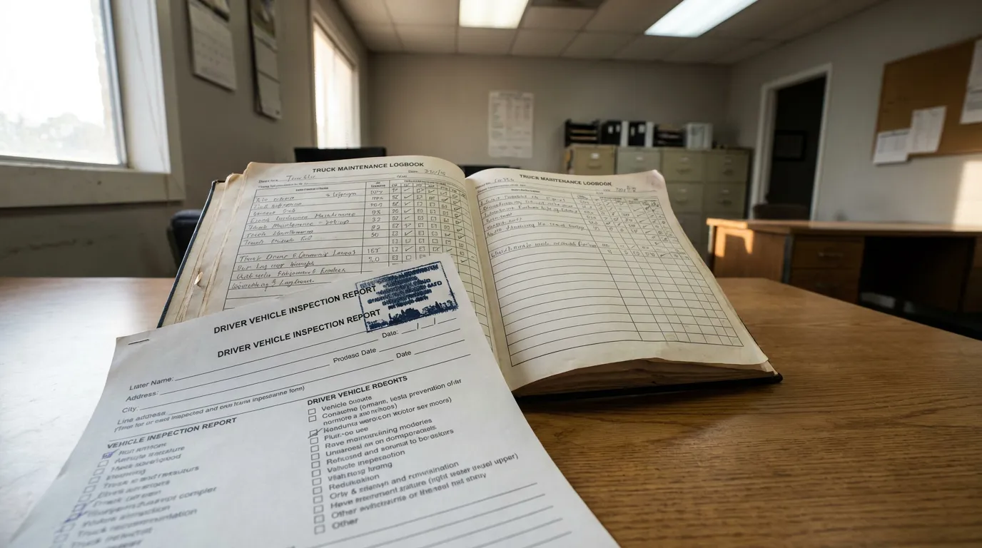 Memphis Truck Maintenance Logbook and Driver Vehicle Inspection Report open truck maintenance logbook and driver vehicle inspection report on office desk