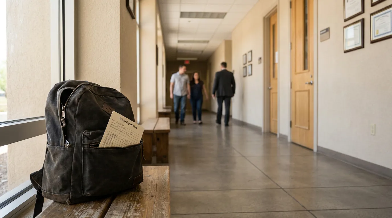 Child Report Card Backpack Las Vegas Custody Modification student backpack with school report card on bench in hallway