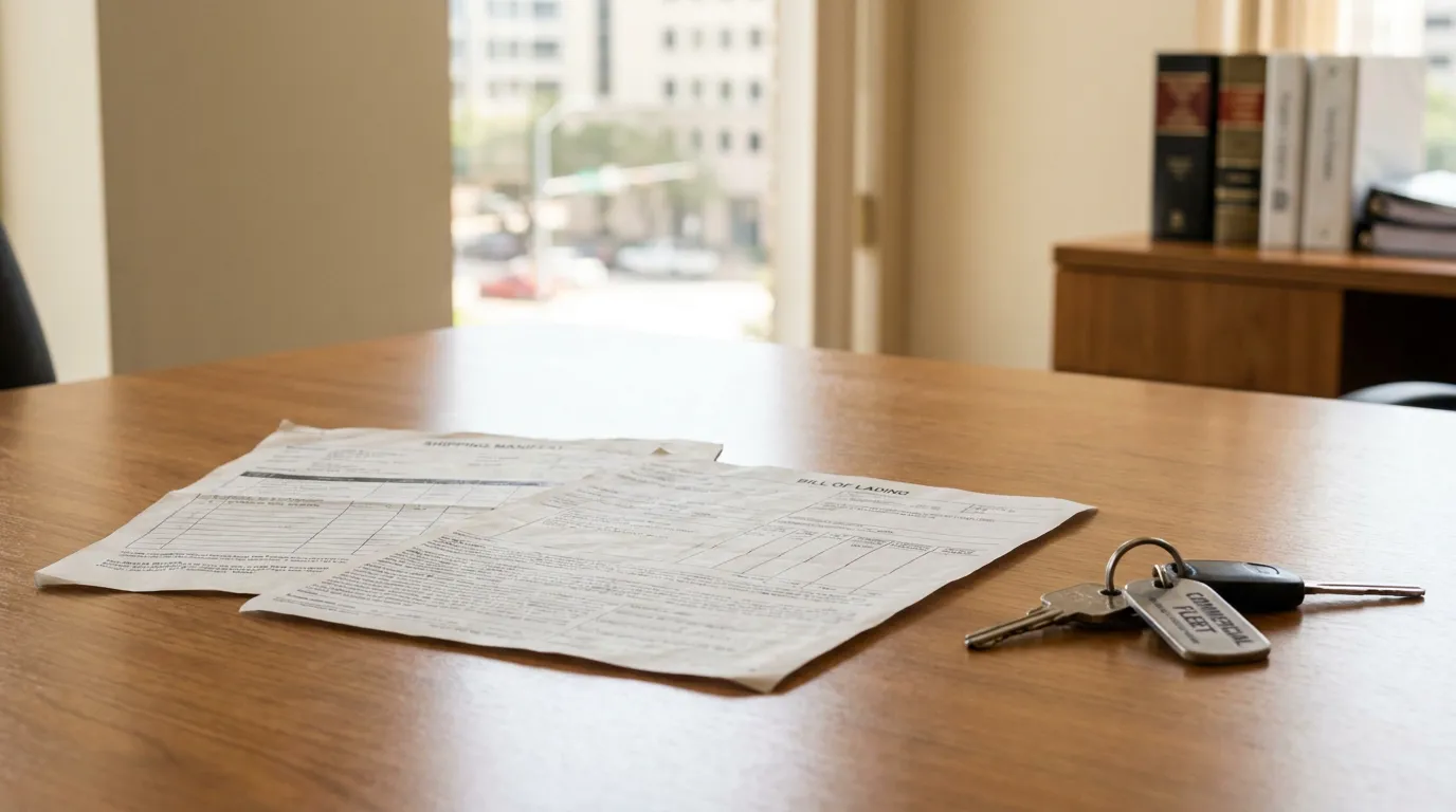 Houston Truck Accident Shipper Liability Bill of Lading Bill of Lading and shipping manifest documents with vehicle keys on office desk