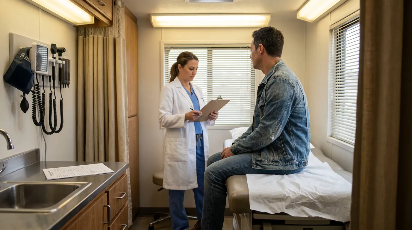 Centennial Truck Accident Victim Seeking Medical Care doctor in lab coat writing on clipboard while patient sits on exam table