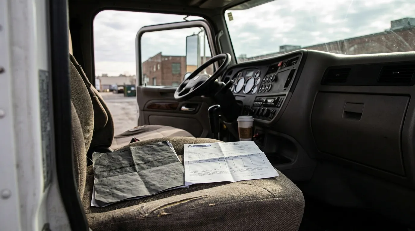 Tractor-Trailer Cab Documents Norristown PA Truck Crash Liability commercial truck cab interior with shipping documents resting on driver seat