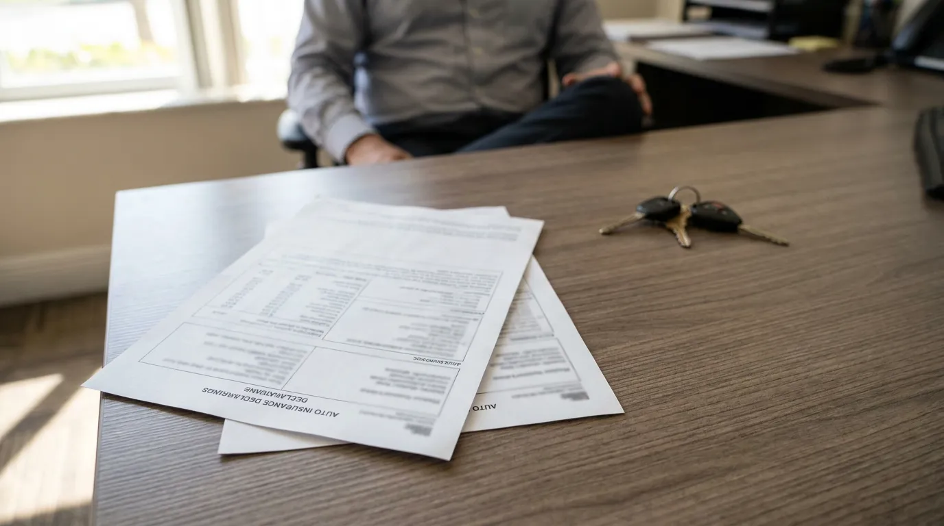 Stacked Uninsured Motorist Coverage Documents Fort Lauderdale Attorney auto insurance declarations documents and car keys on desk during legal meeting