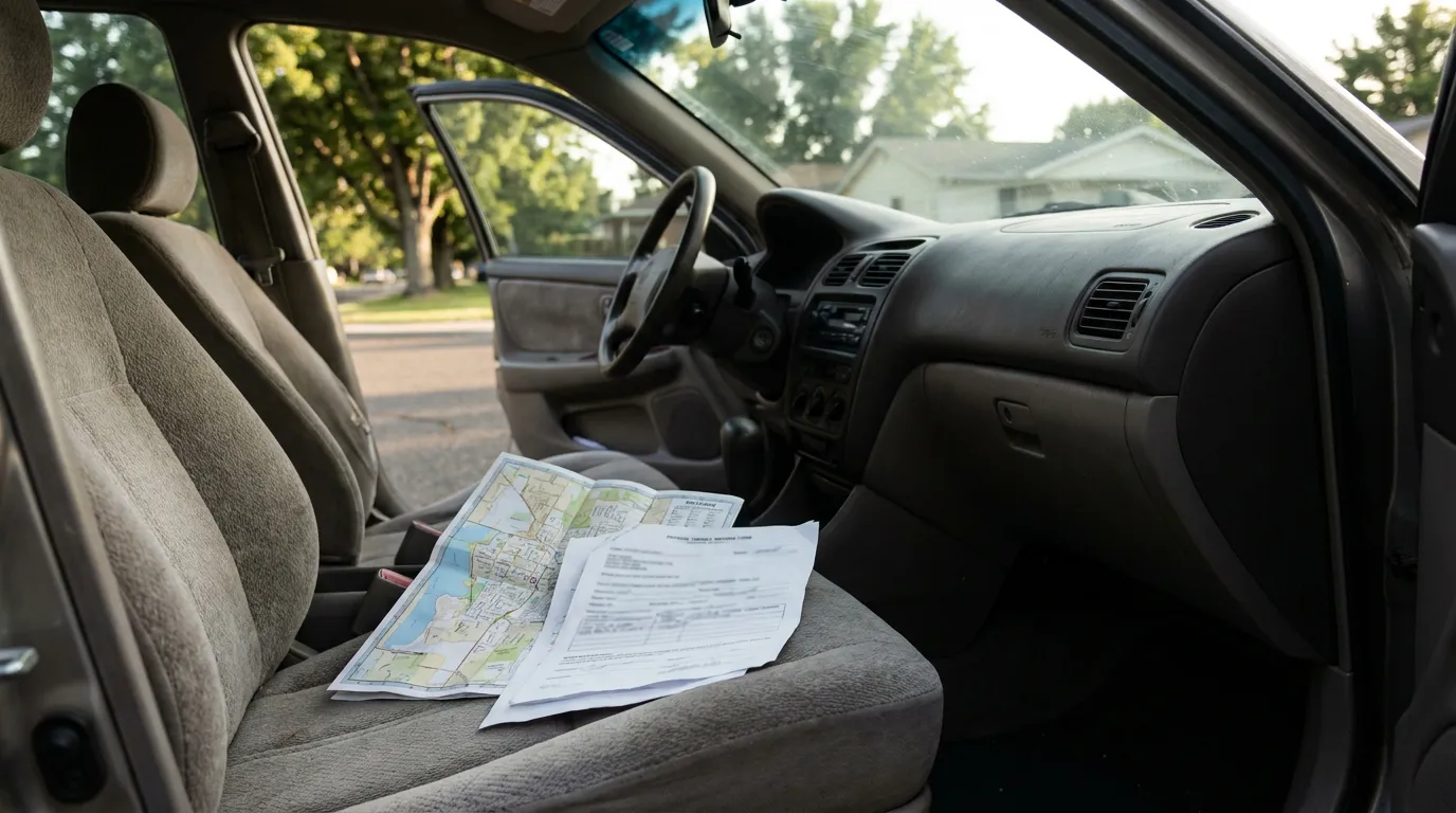 Richland Car Accident Documents and Map on Seat printed map and legal documents resting on vehicle passenger seat