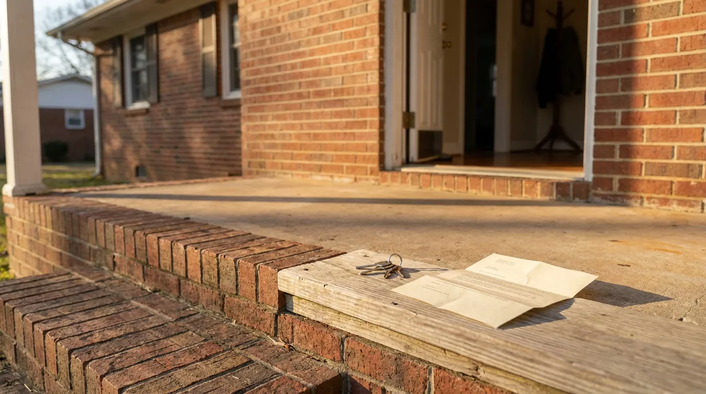 Deed of Distribution Transferring Inherited Property Fort Mill SC house keys and legal document resting on brick porch ledge outside residential home