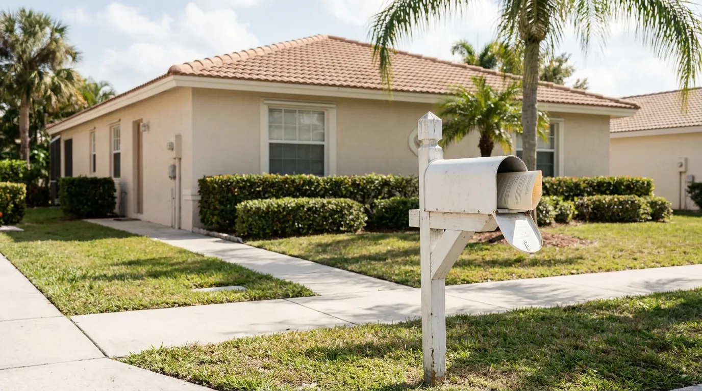 Florida Home Protected by Lady Bird Deed Medicaid Planning open curbside mailbox with mail in front of suburban residential home