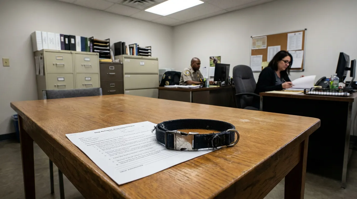 Columbus Ohio Dog Behavior Assessment Form and Collar Dog Behavior Assessment Form and collar on desk in animal control office