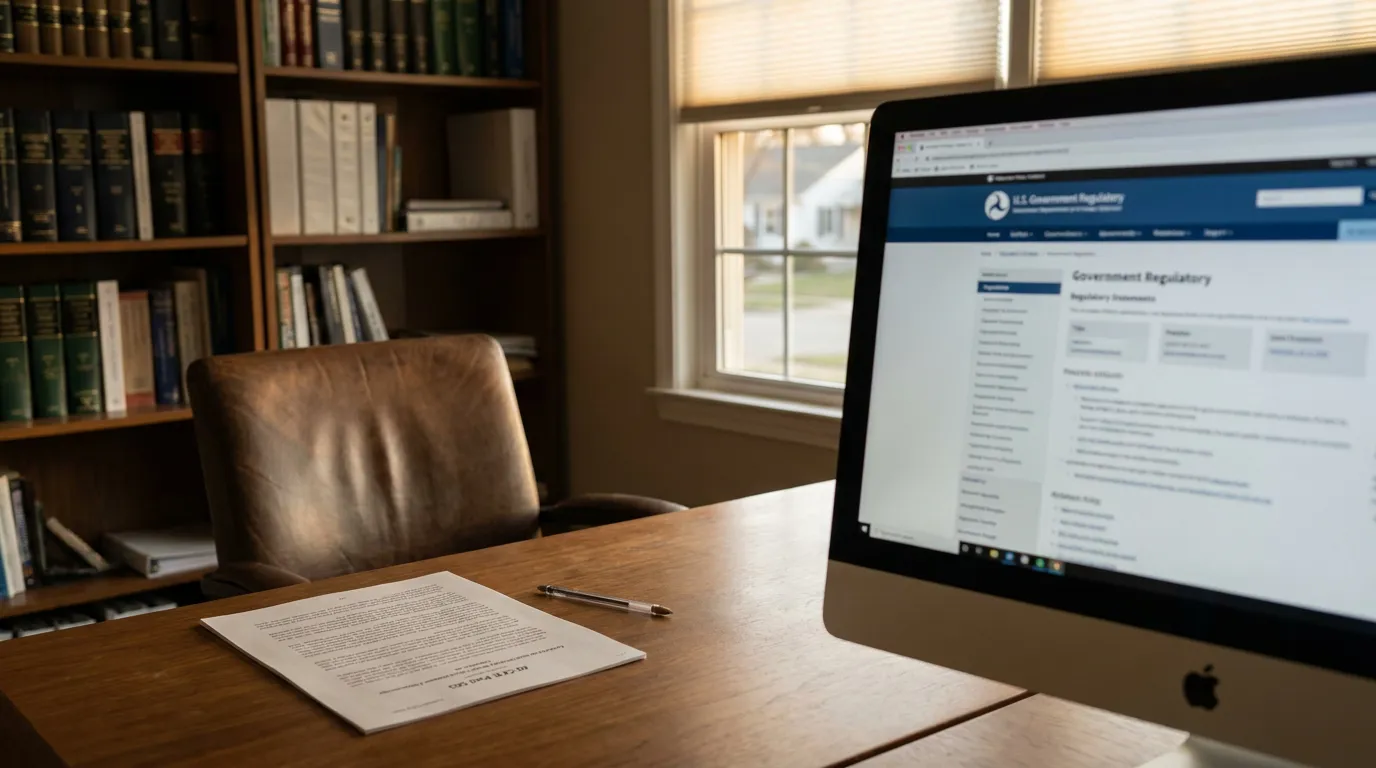 49 CFR Part 563 EDR Regulation Document Madison Law Office law office desk with document, pen, and monitor displaying Government Regulatory webpage