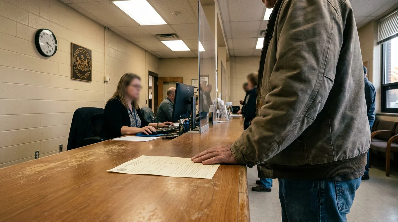 Filing Written Notice at Pennsylvania Municipal Government Office person standing at government office counter with official document on desk
