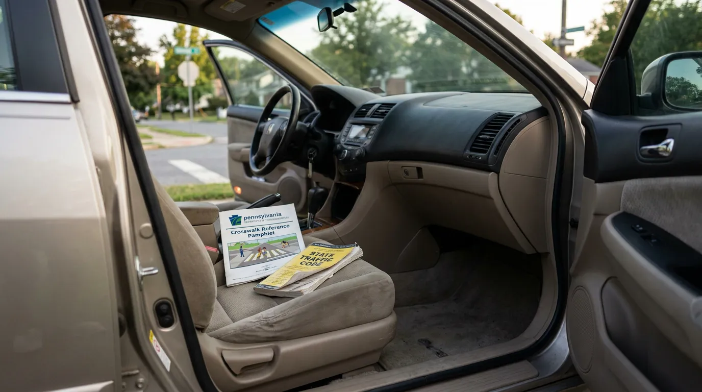 Pennsylvania Crosswalk Reference Pamphlet and State Traffic Code in Car Pennsylvania Crosswalk Reference Pamphlet and State Traffic Code booklet on car seat