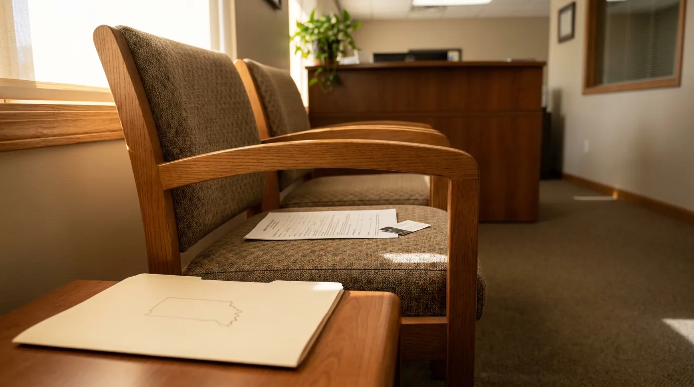 Indianapolis Attorney Office Indiana Guest Statute Passenger Injury Consultation law office waiting area with wooden chairs, documents, and reception desk