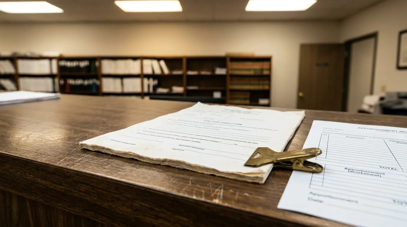 Tupelo Mississippi Fault Apportionment Verdict Form Truck Case Apportionment worksheet and court verdict form on wooden desk in law office