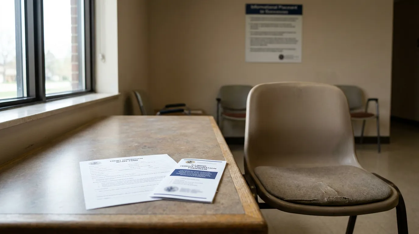 Illinois TASC Probation Intake Forms on Waiting Room Desk Court Supervision intake form and Illinois Probation Program brochure on waiting room table