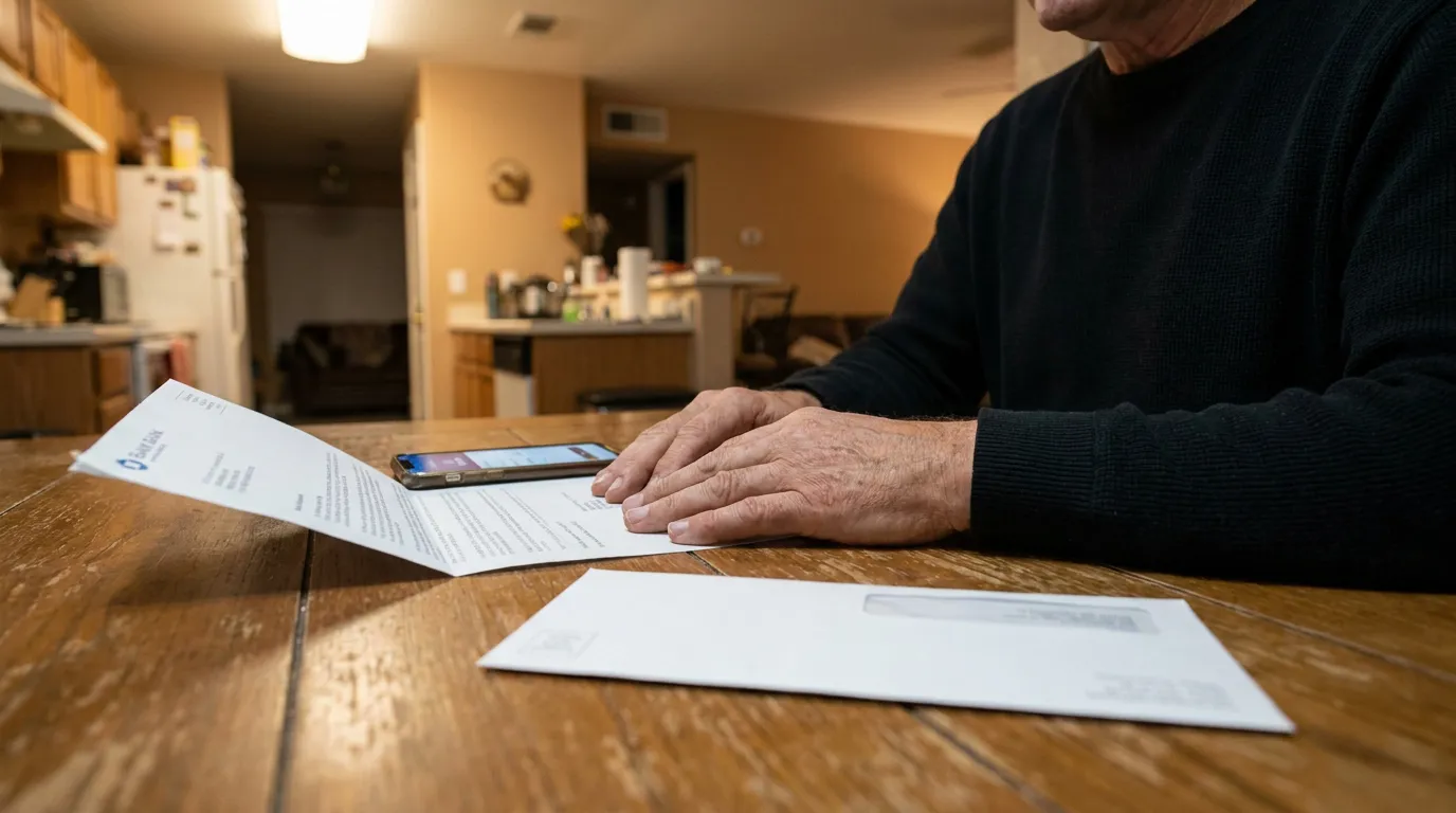 Las Vegas Consumer Reading Reversed Provisional Credit Bank Letter person reviewing official letter and envelope on wooden table at home