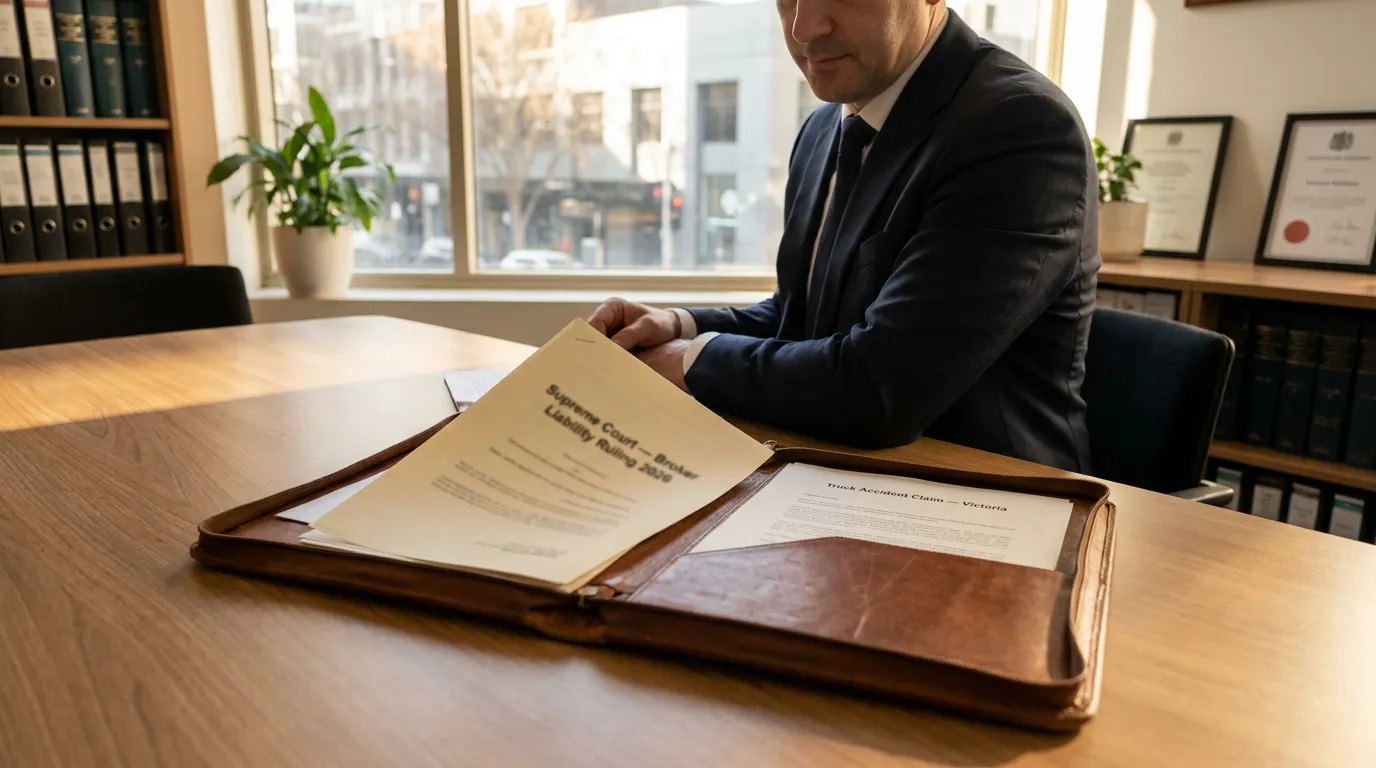 attorney reviewing Supreme Court Broker Liability Ruling document in leather portfolio