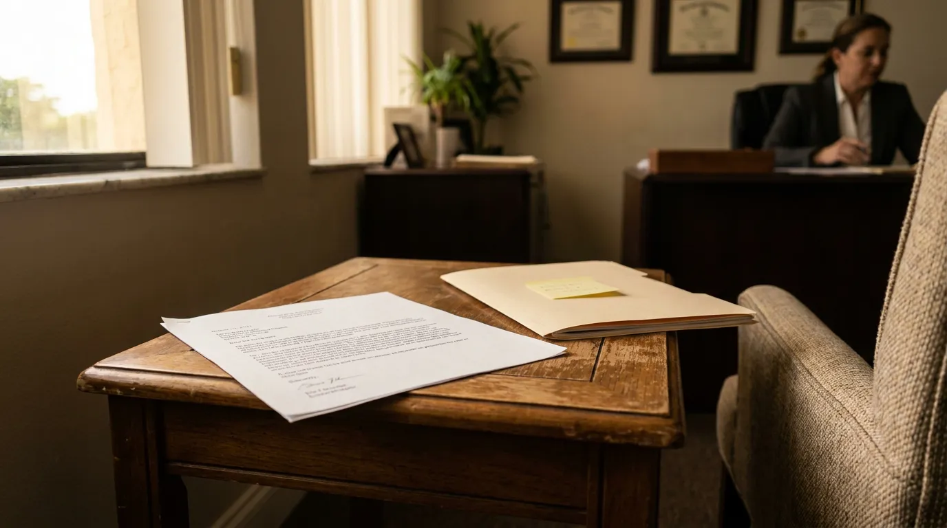 Fort Lauderdale Attorney Reviewing Slip and Fall Spoliation Letter signed legal document and open folder on wooden desk in attorney office