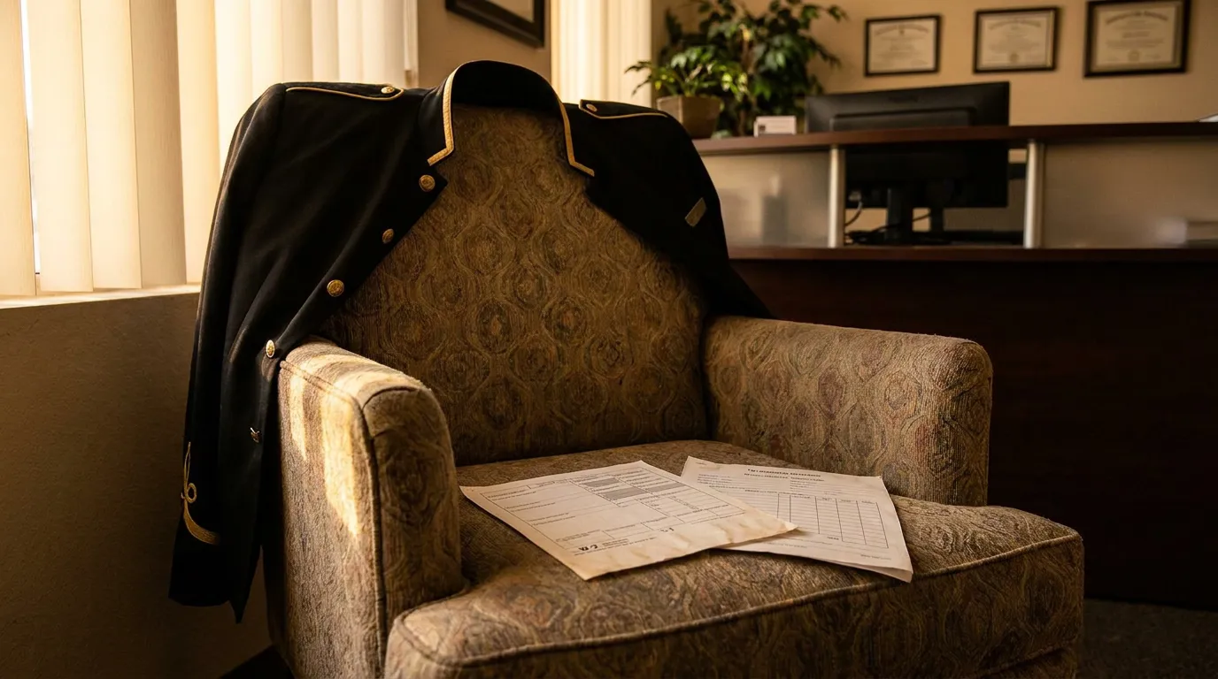 W-2 Wage Documents Las Vegas Workers Comp Claim military dress uniform jacket draped over office chair with legal documents