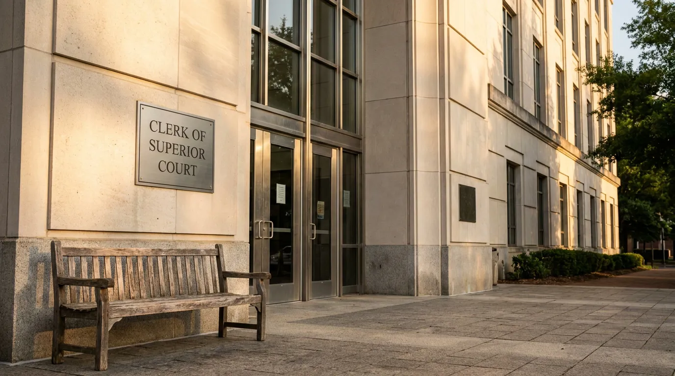 Clerk Of Superior Court Charlotte Nc Entrance Clerk of Superior Court building exterior with wooden bench on sidewalk
