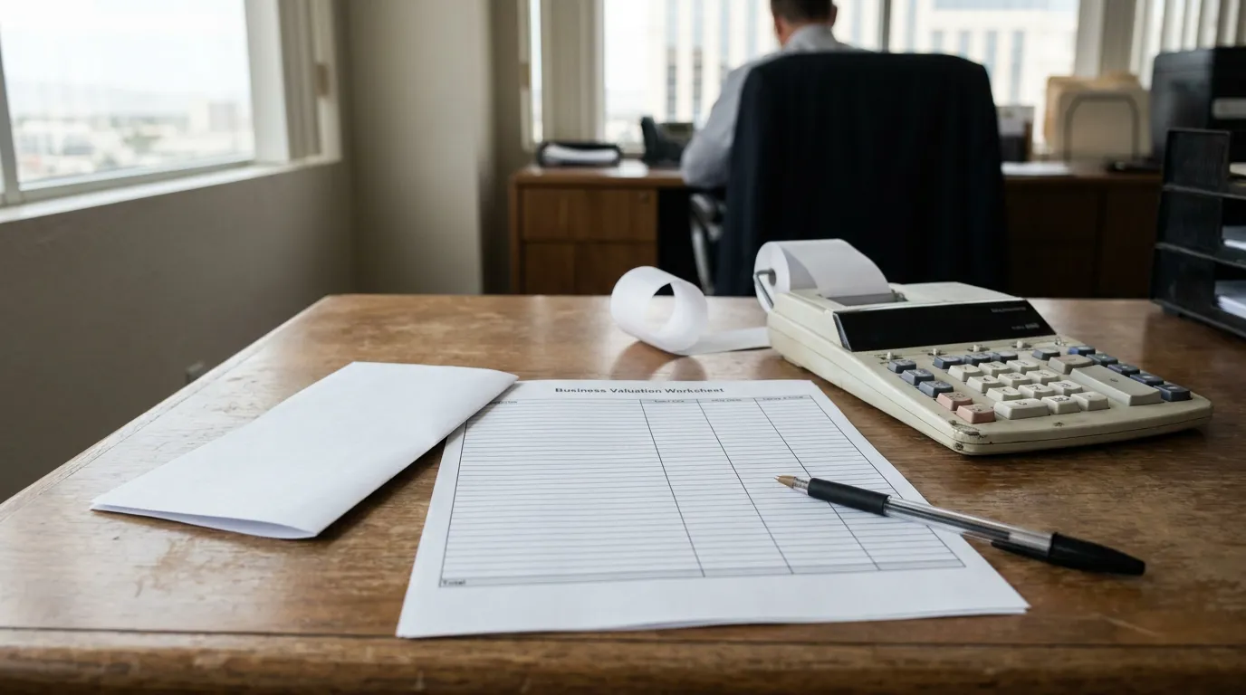 Alimony Worksheet Las Vegas Divorce Attorney Office Business Valuation Worksheet on desk beside adding machine and pen