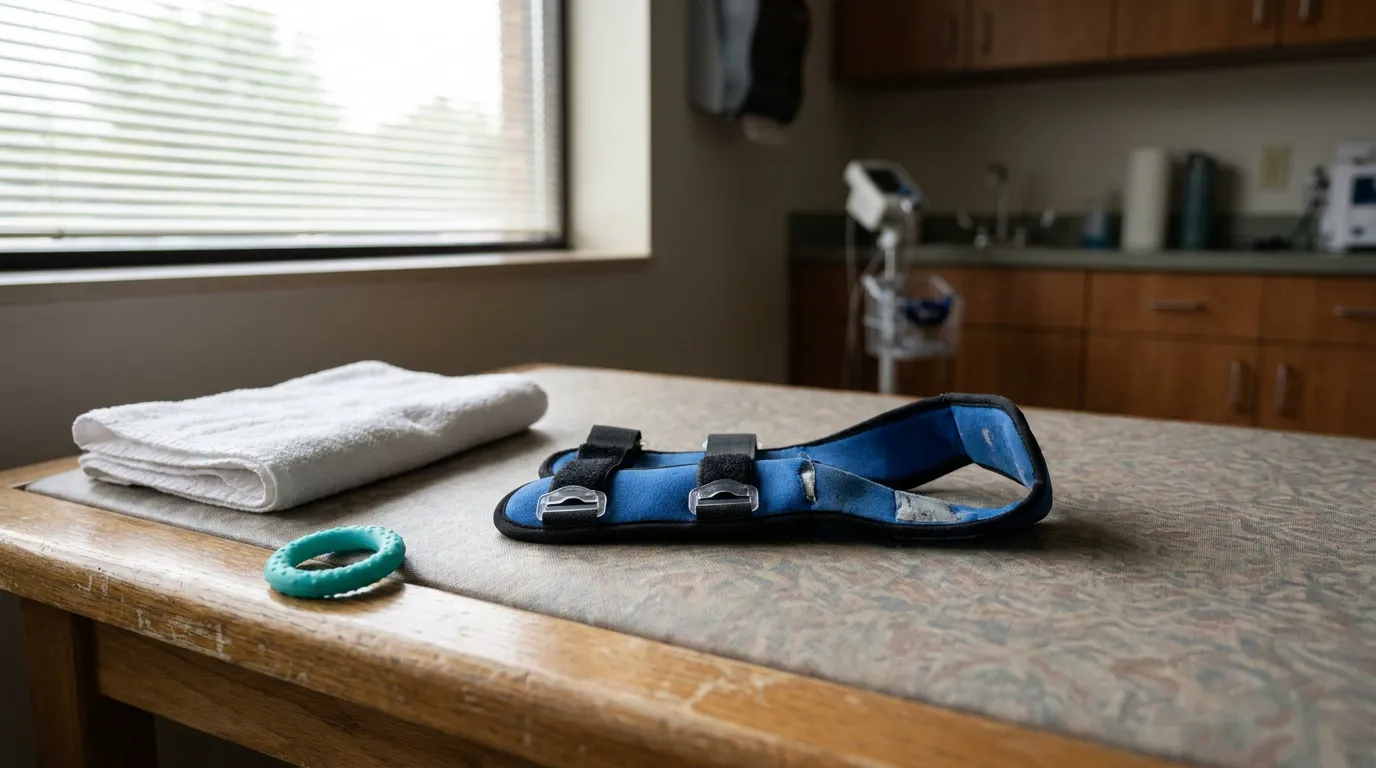Brachial Plexus Brace Illinois Birth Injury Claim orthopedic foot brace with straps resting on medical examination table